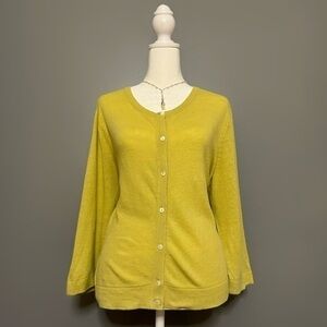 EUC J. Jill Spring Green Button Front Linen Cardigan Size L